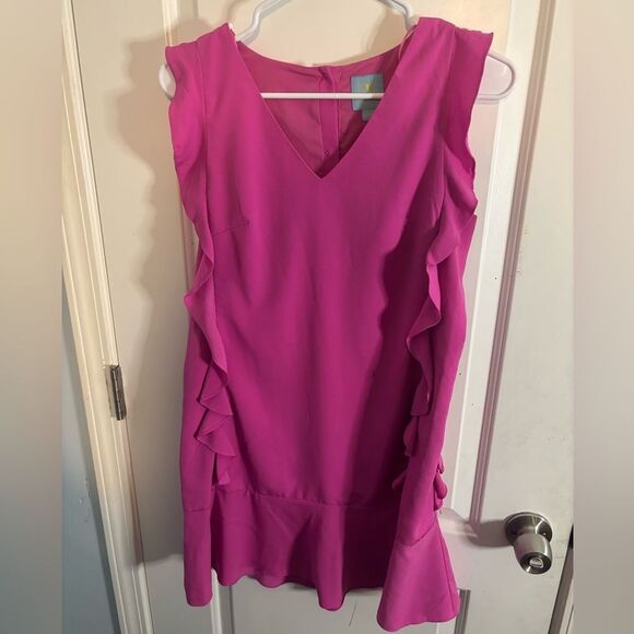 CeCe Harper Pink Ruched Ruffled Mini Dress size 2 EUC - Picture 1 of 3